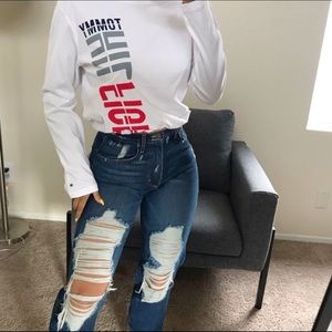 White Tommy draw stringcrop long sleeve